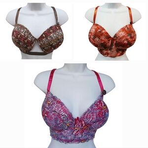 3 Pack Sexy Lace Floral Bras + FREE Pink Matching Boy Shorts Panty 44D Bra NWT